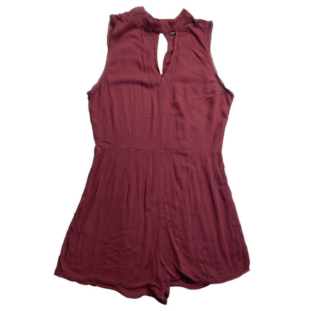 Kendall & Kylie PacSun Burgundy Romper Boho Mock Neck Keyhole Jumpsuit L NWT